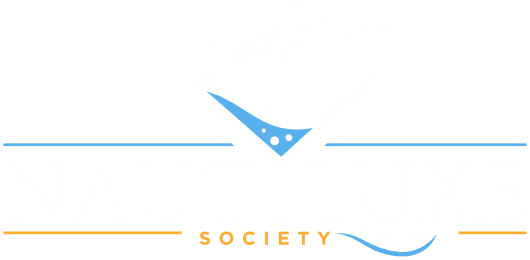 NautiLUXE-logo-color-ko Logo for Nautiluxe Society featuring a stylized yacht inside a martini glass, with blue and orange lines and text.